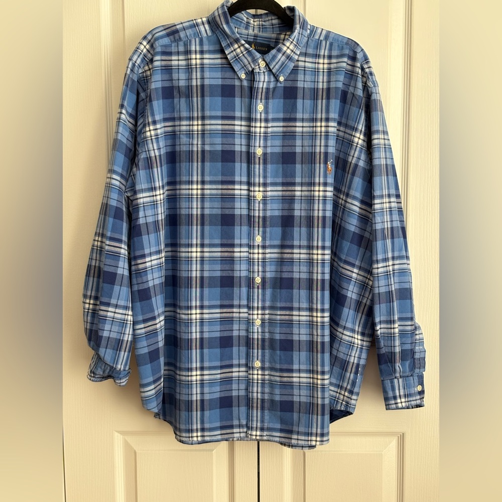 POLO RALPH LAUREN MEN’S PONY CHECKERED BUTTON DOWN LONG SLEEVE SHIRT, Size 2XL